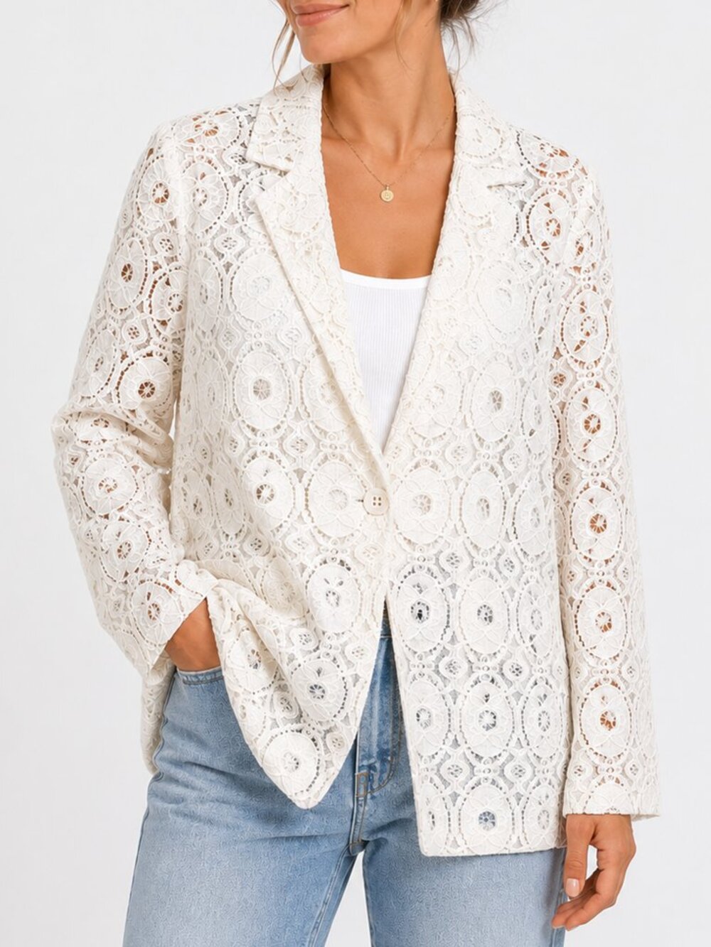 Athena Marie Ivory Lace Blazer Jacket Crochet Floral Boho Chic Size 1X